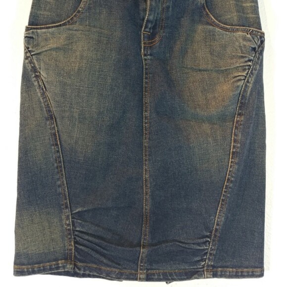 Vintage Cache Ruched Knee Length Denim Jean Skirt Sz 0 - Picture 12 of 13